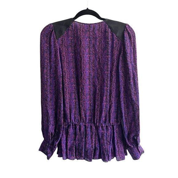PARKER Silk Faux Wrap Printed Blouse Purple XS - Picture 3 of 6